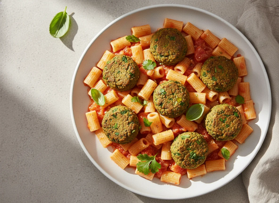 Pasta with Green Meatballs photo
