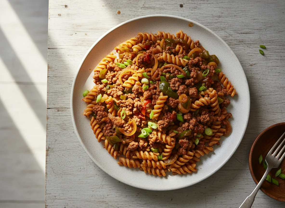 Pasta with Ground Meat and Vegetables photo