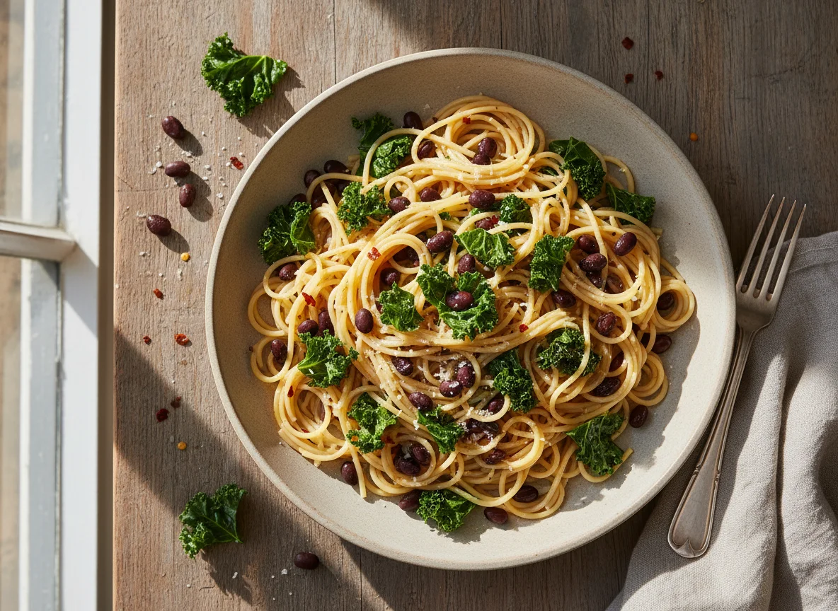 Pasta with Kale and Black Beans photo