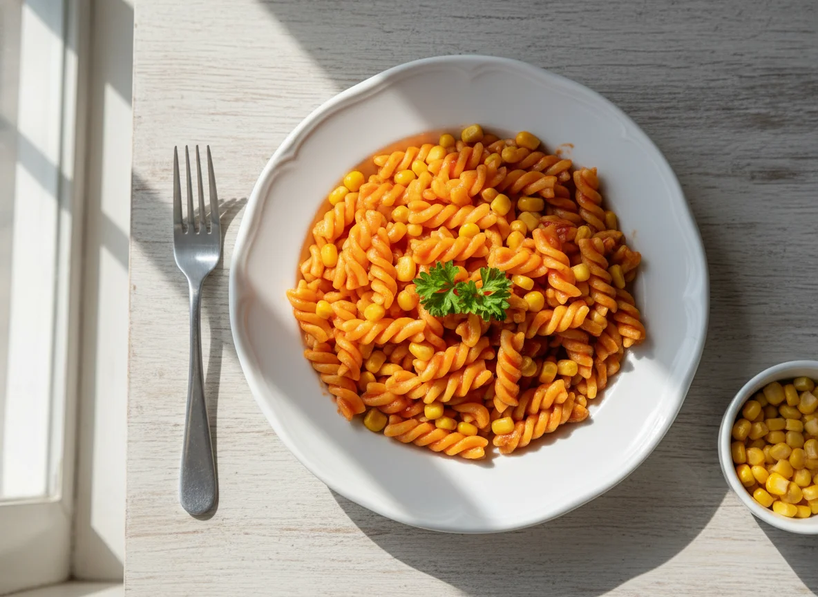 Pasta with Ketchup and Corn photo