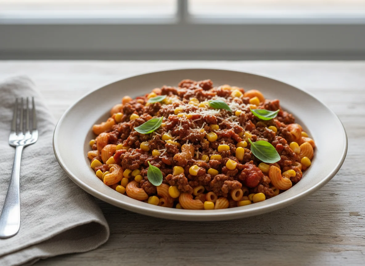 Pasta with Meat and Sweetcorn photo