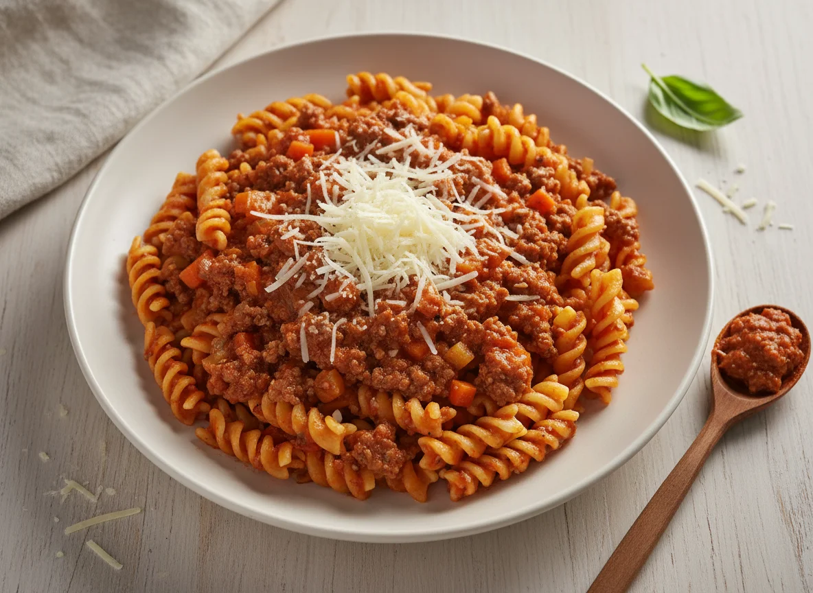 Pasta with Meat Sauce and Parmesan photo