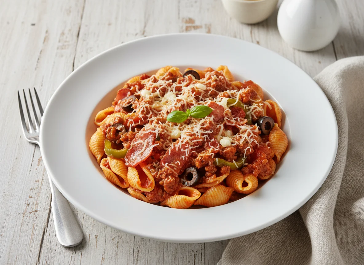 Pasta with Meat Sauce and Vegetables photo