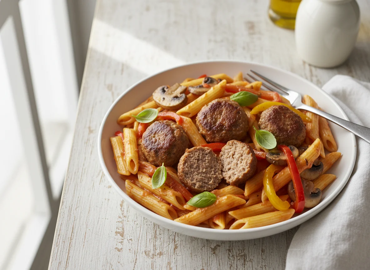Pasta with Meatballs and Creamy Sauce photo