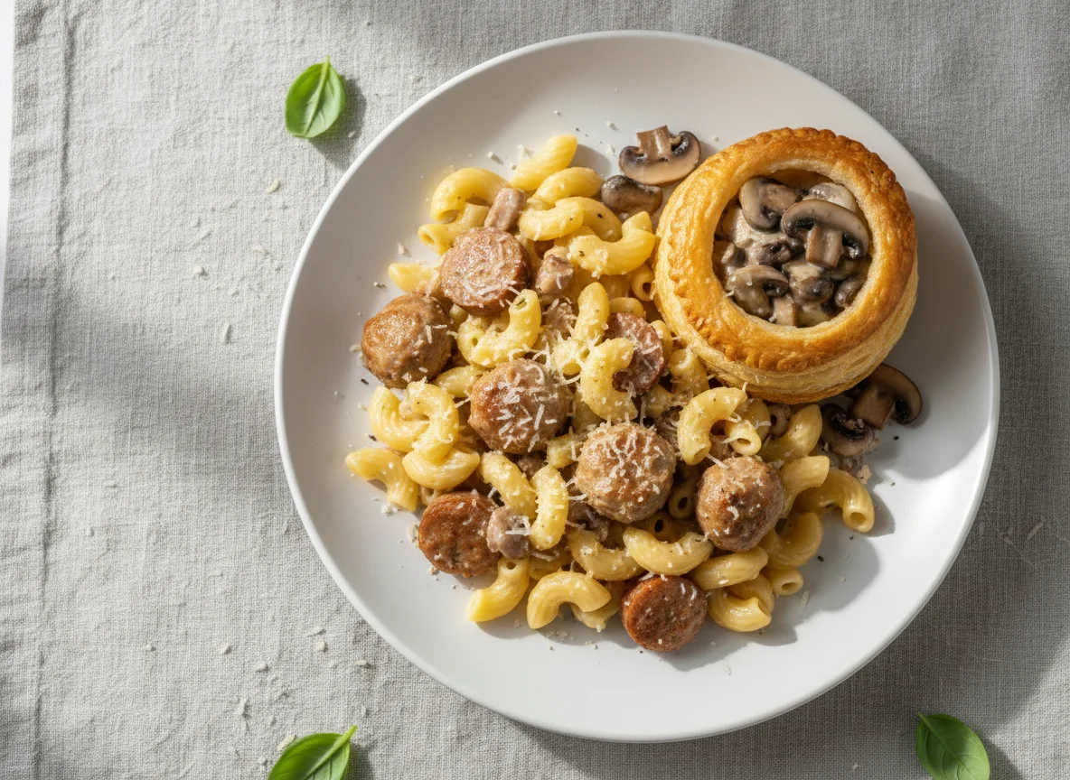 Pasta with Meatballs and Vol-au-vent photo