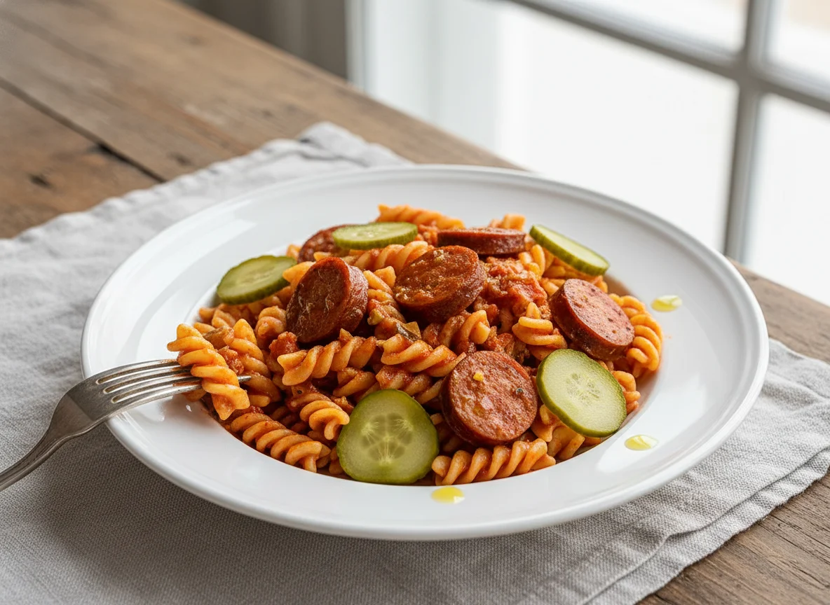 Pasta with Sausage and Pickled Vegetables photo