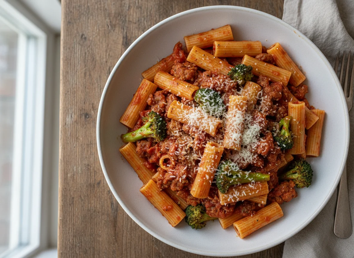 Pasta with Sausage, Broccoli, and Tomato Sauce photo