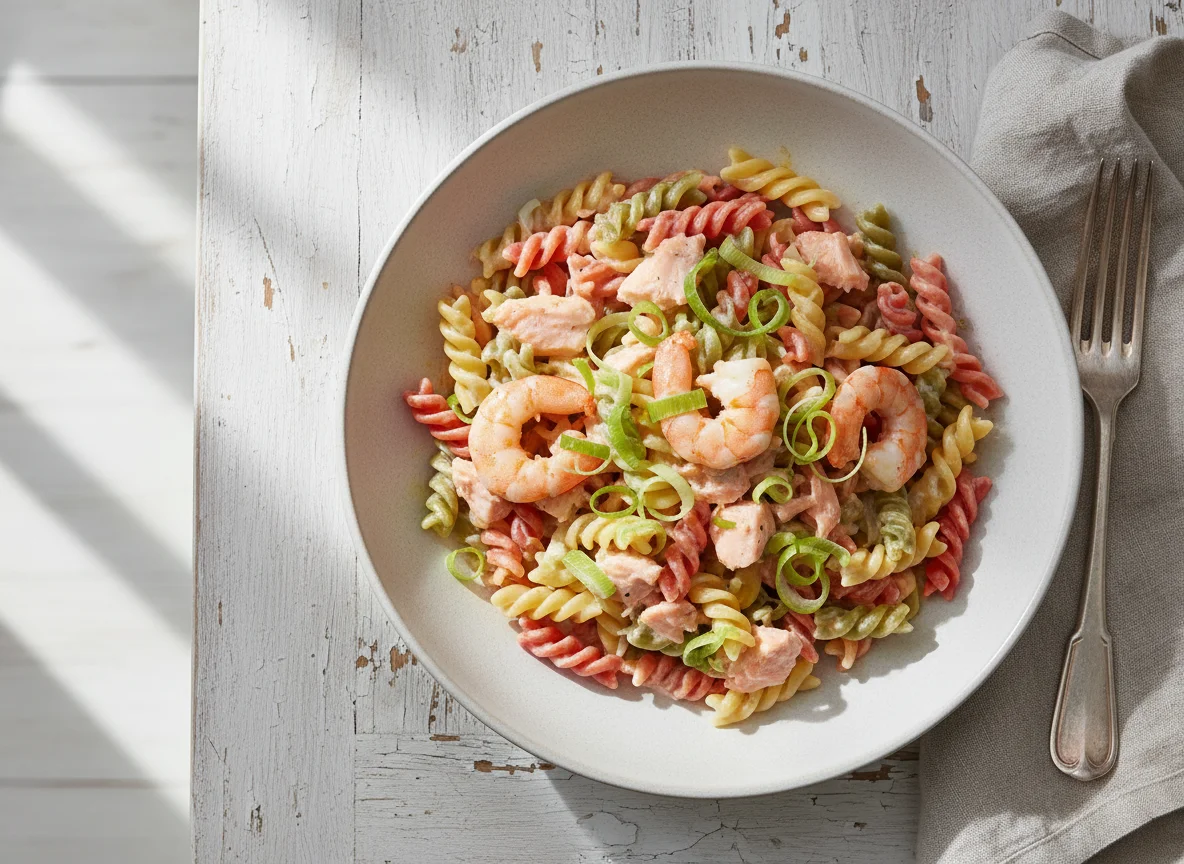 Pasta with Shrimp and Salmon in Cream Sauce photo