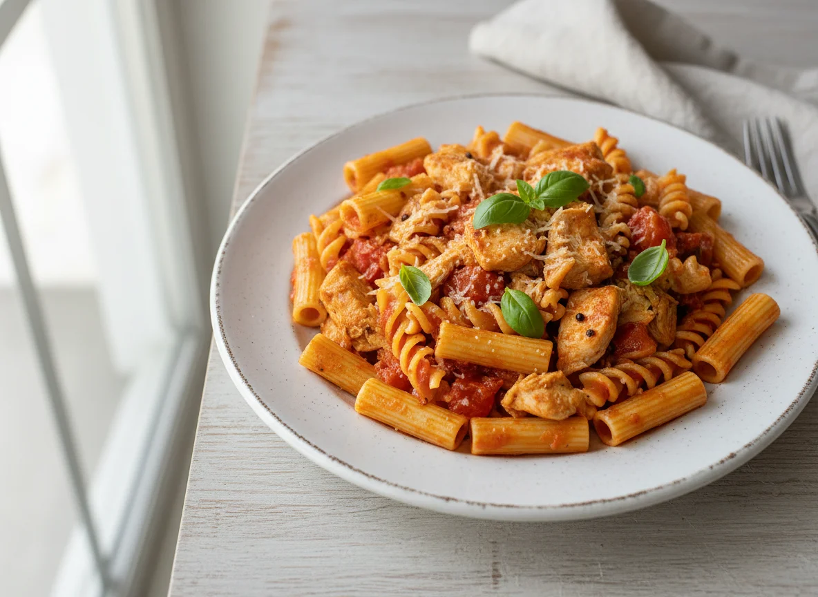 Pasta with Tomato Sauce and Chicken photo