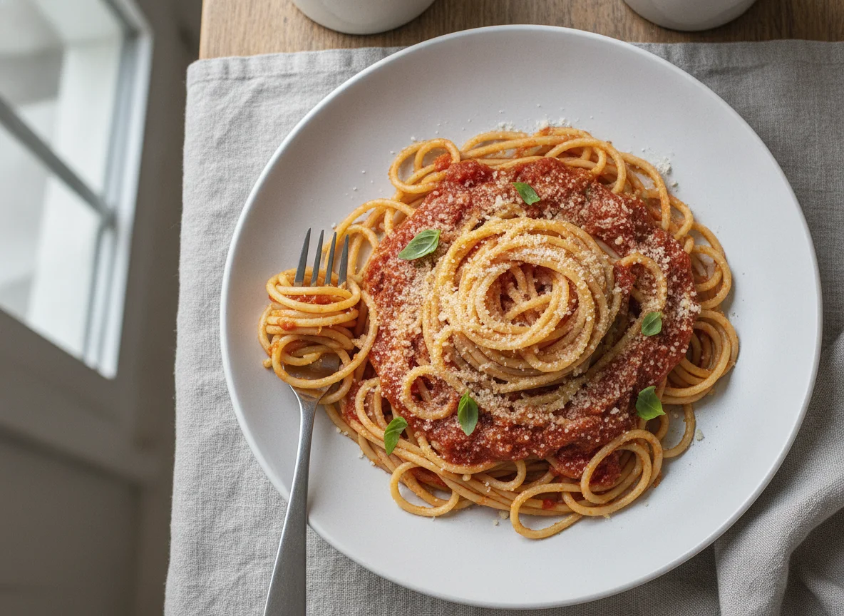 Pasta with Tomato Sauce and Grated Cheese photo