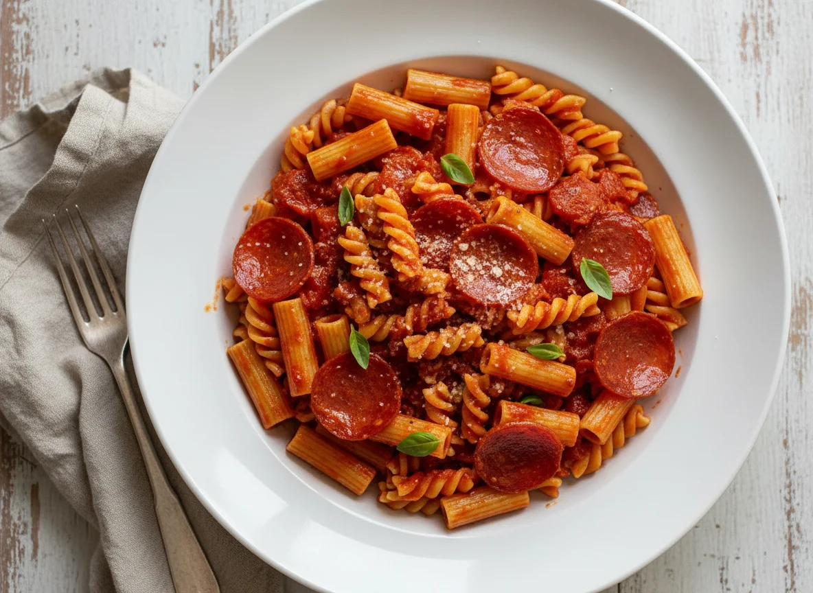 Pasta with Tomato Sauce and Pepperoni photo