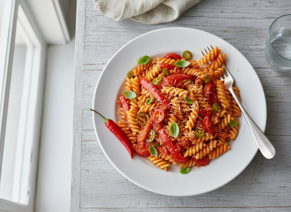 Pasta with Tomato Sauce and Peppers photo