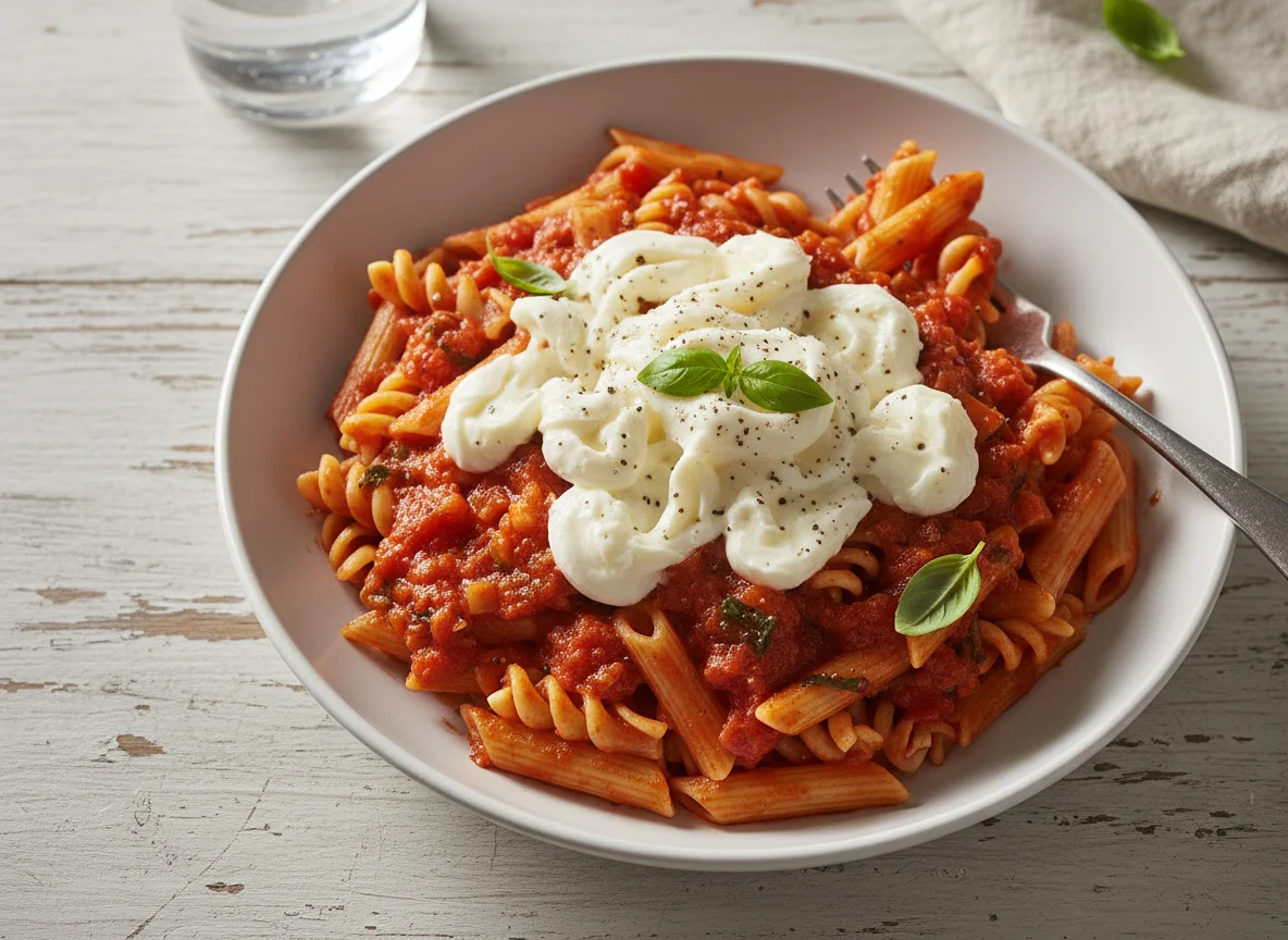 Pasta with Tomato Sauce and Shredded Cheese photo