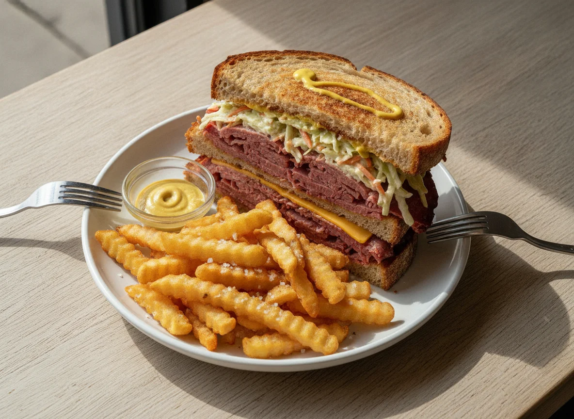 Pastrami Sandwich with French Fries photo