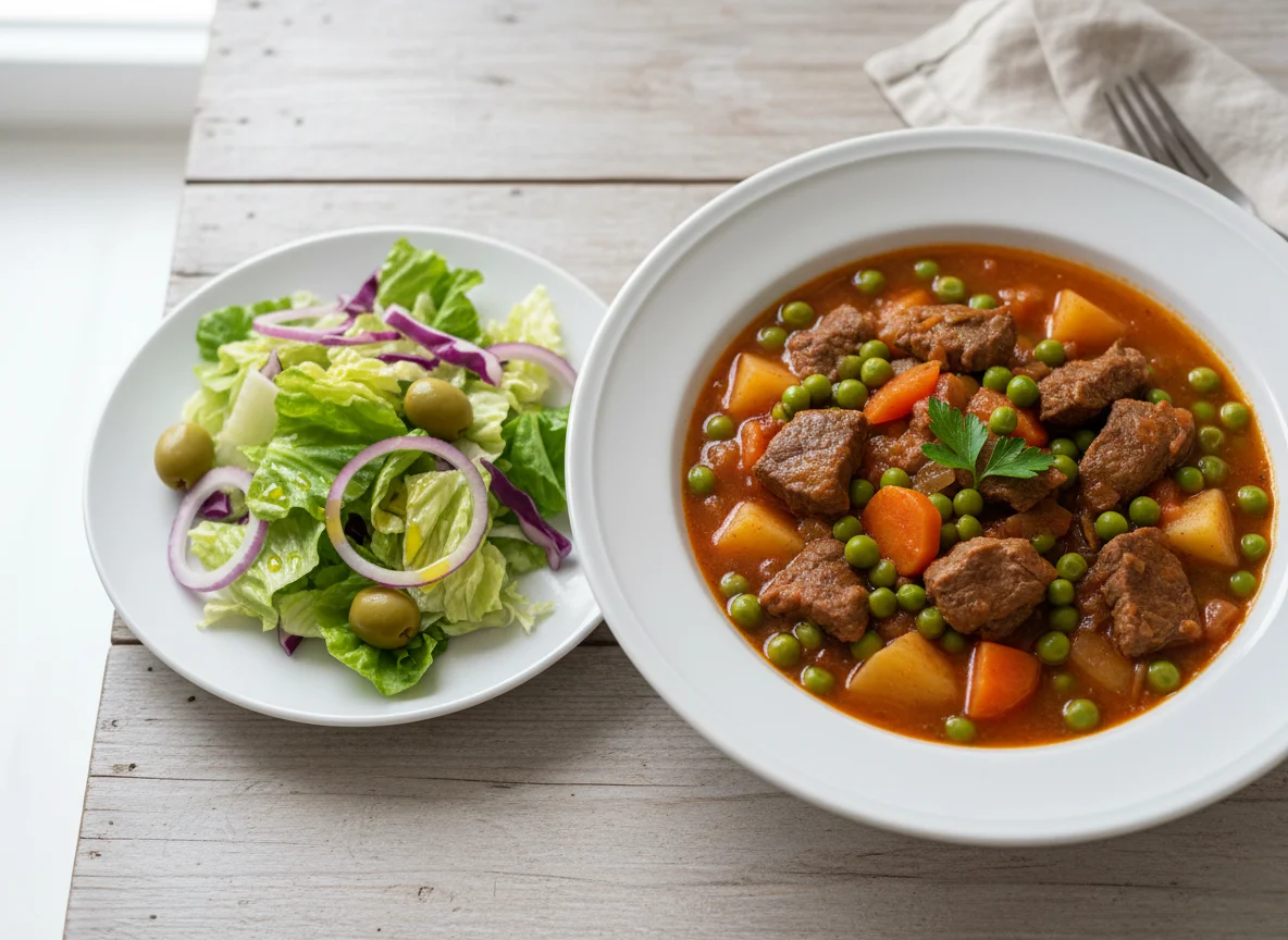 Pea and Meat Stew with Side Salad photo