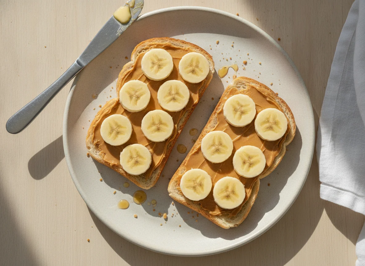 Peanut butter and banana on white toast photo