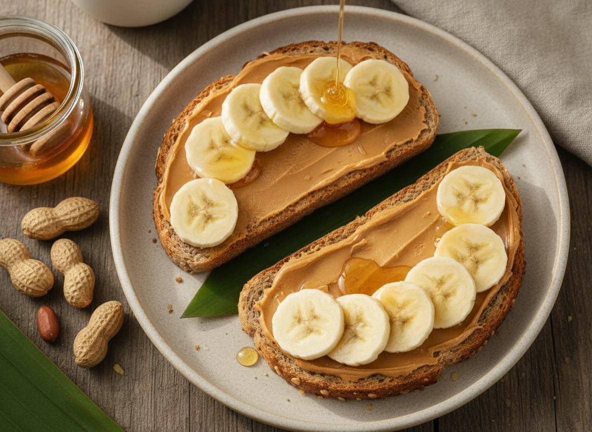Peanut Butter and Banana Toast with Honey photo