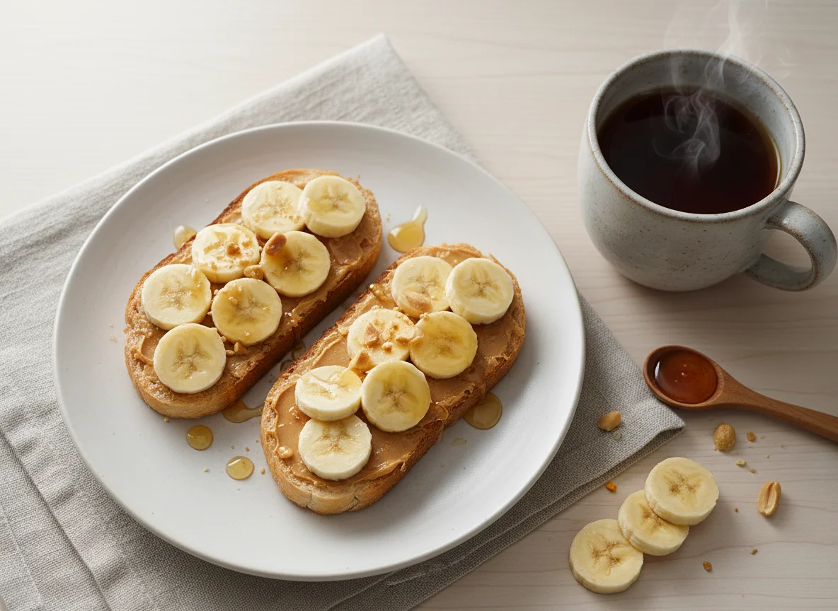 Peanut Butter and Banana Toast with Tea photo