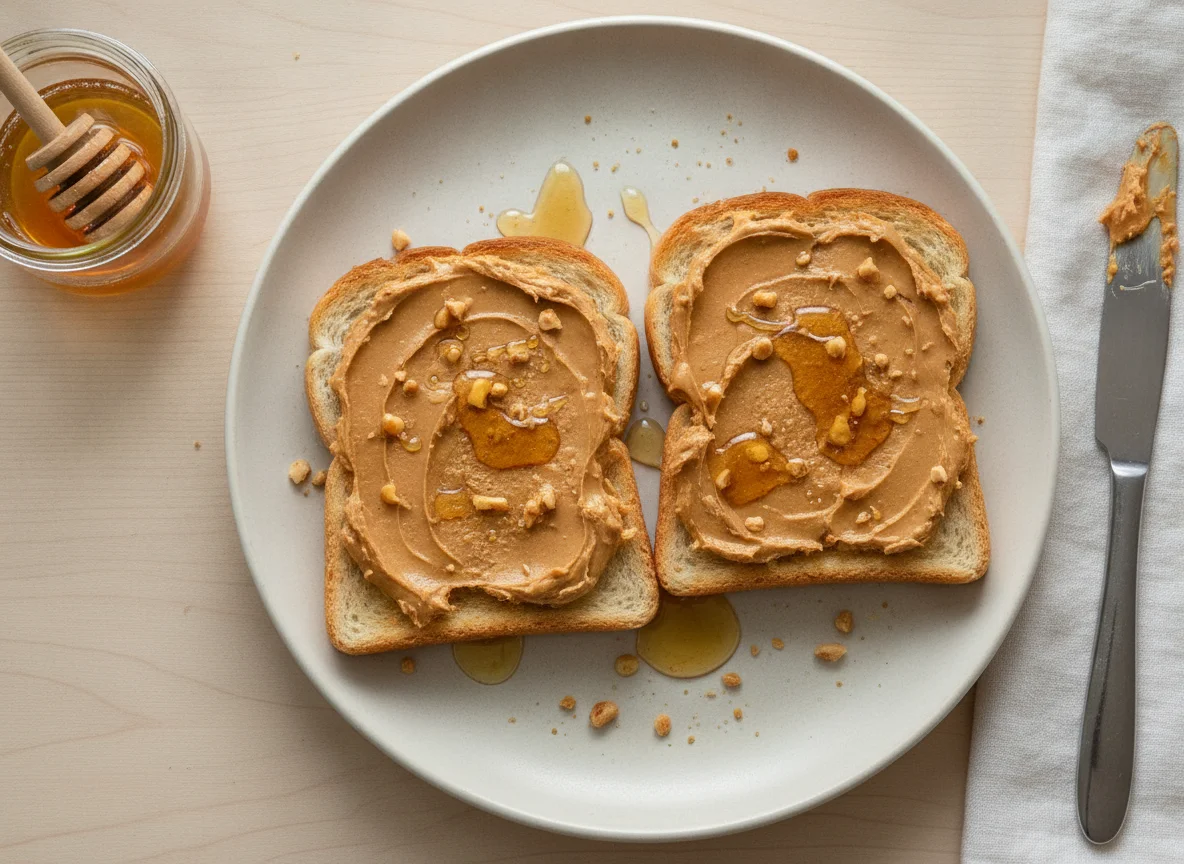 Peanut butter and honey on toast photo