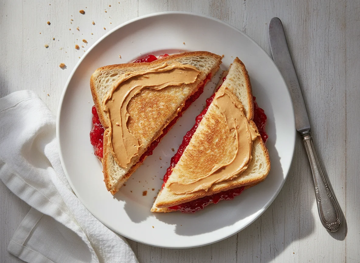 Peanut butter and jam sandwich photo
