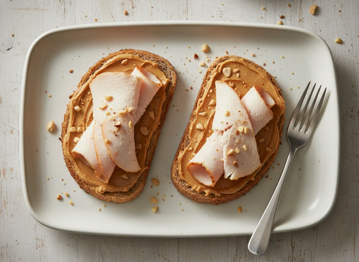 Peanut Butter and Turkey Slices on Bread photo
