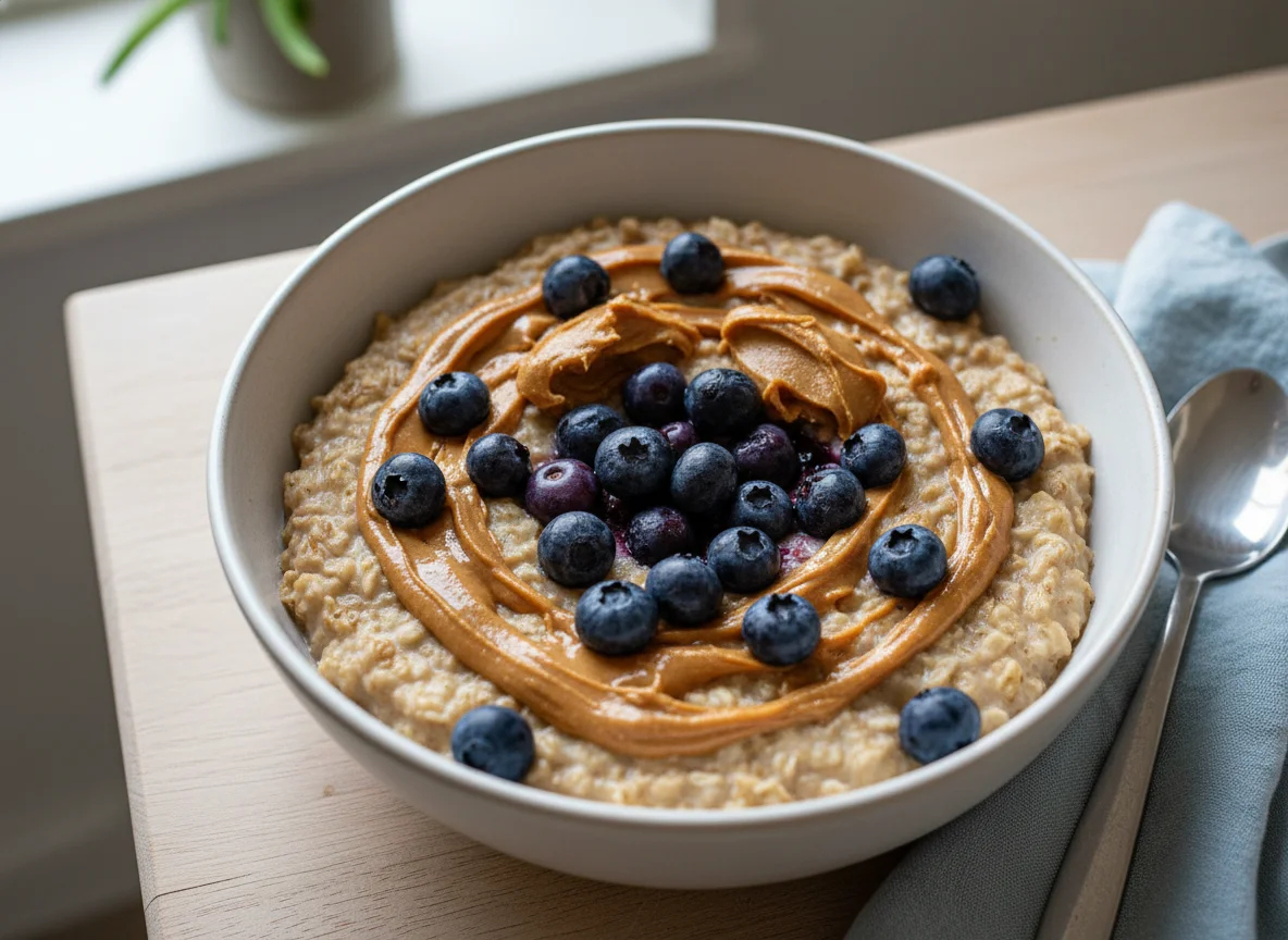 Peanut Butter Oatmeal with Blueberries photo