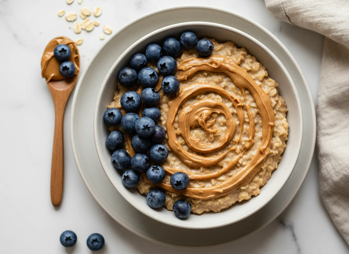 Peanut butter oats with blueberries photo