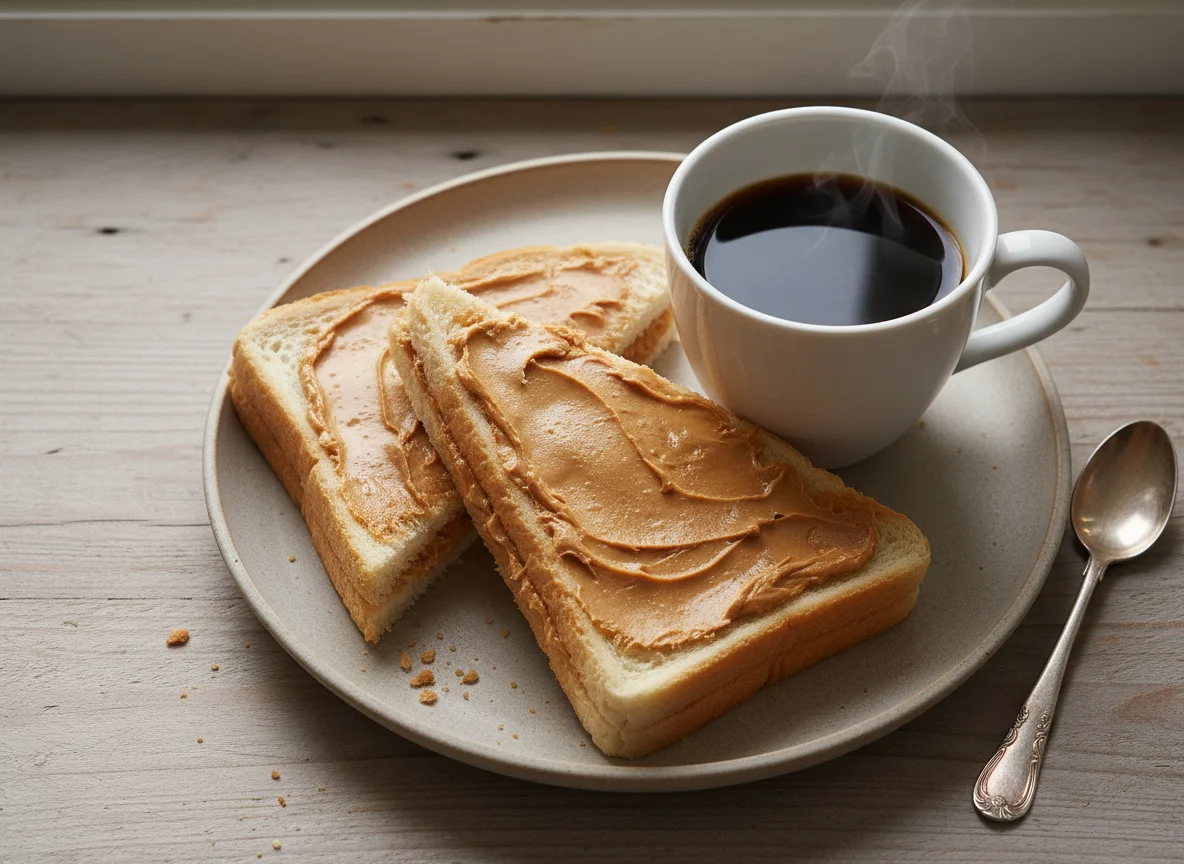 Peanut Butter Sandwich and Black Coffee photo