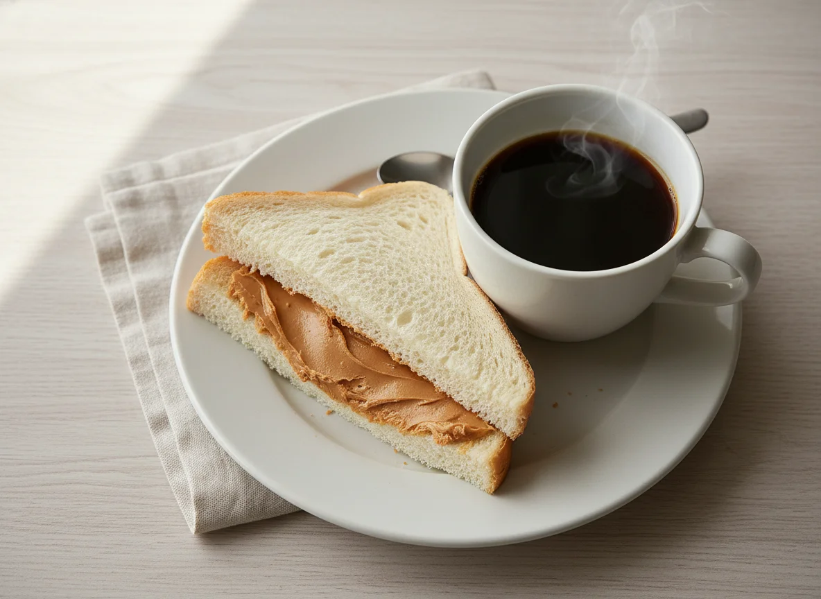 Peanut Butter Sandwich and Coffee photo