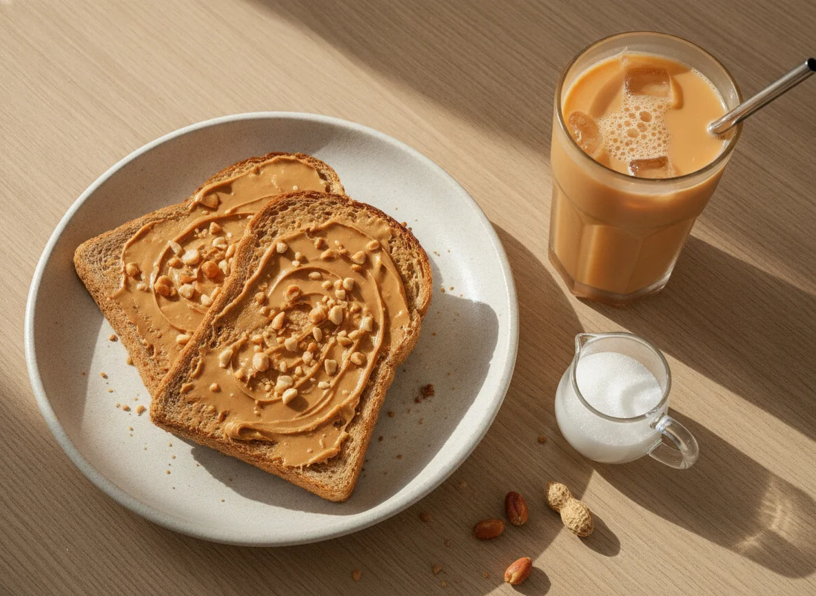 Peanut butter toast and milk tea photo