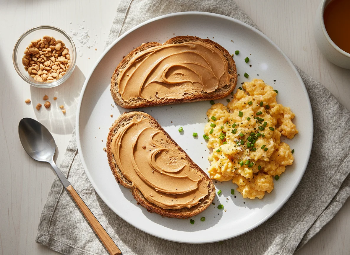 Peanut Butter Toast and Scrambled Eggs photo