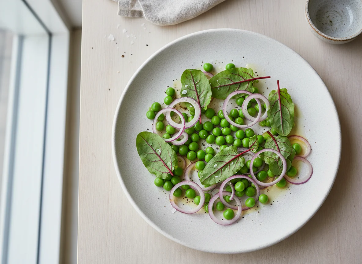 Peas, Red Onion, and Sorrel photo