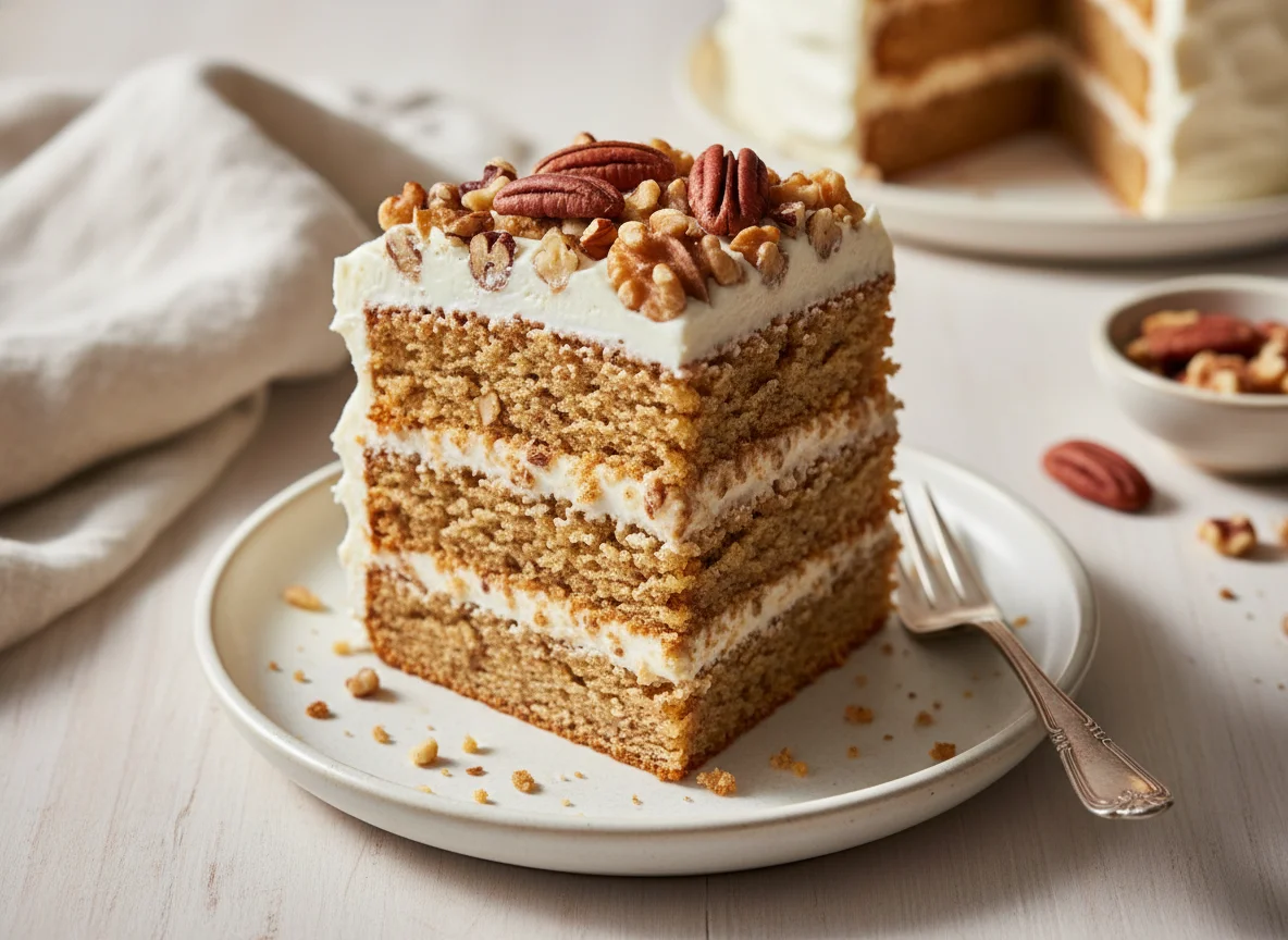 Pecan or Walnut Layer Cake Slice photo