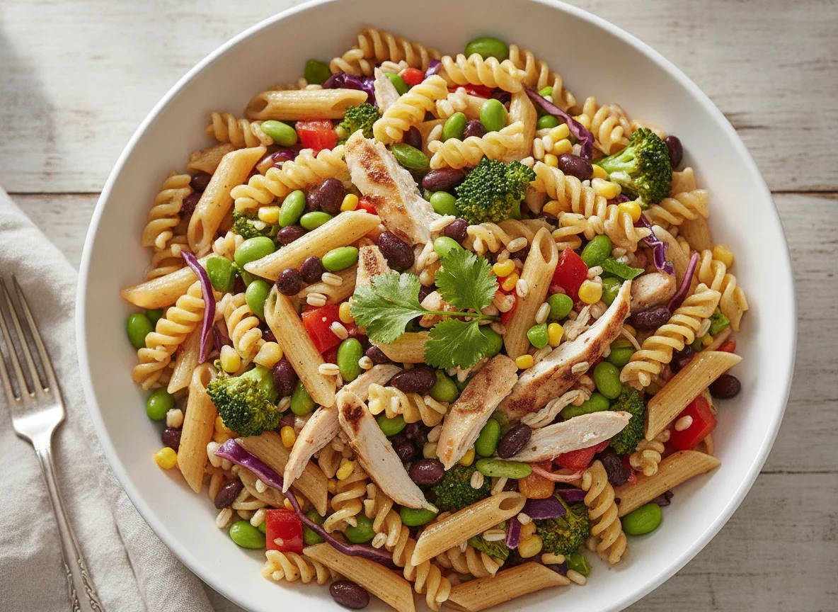 Penne Pasta Salad with Black Beans and Edamame photo
