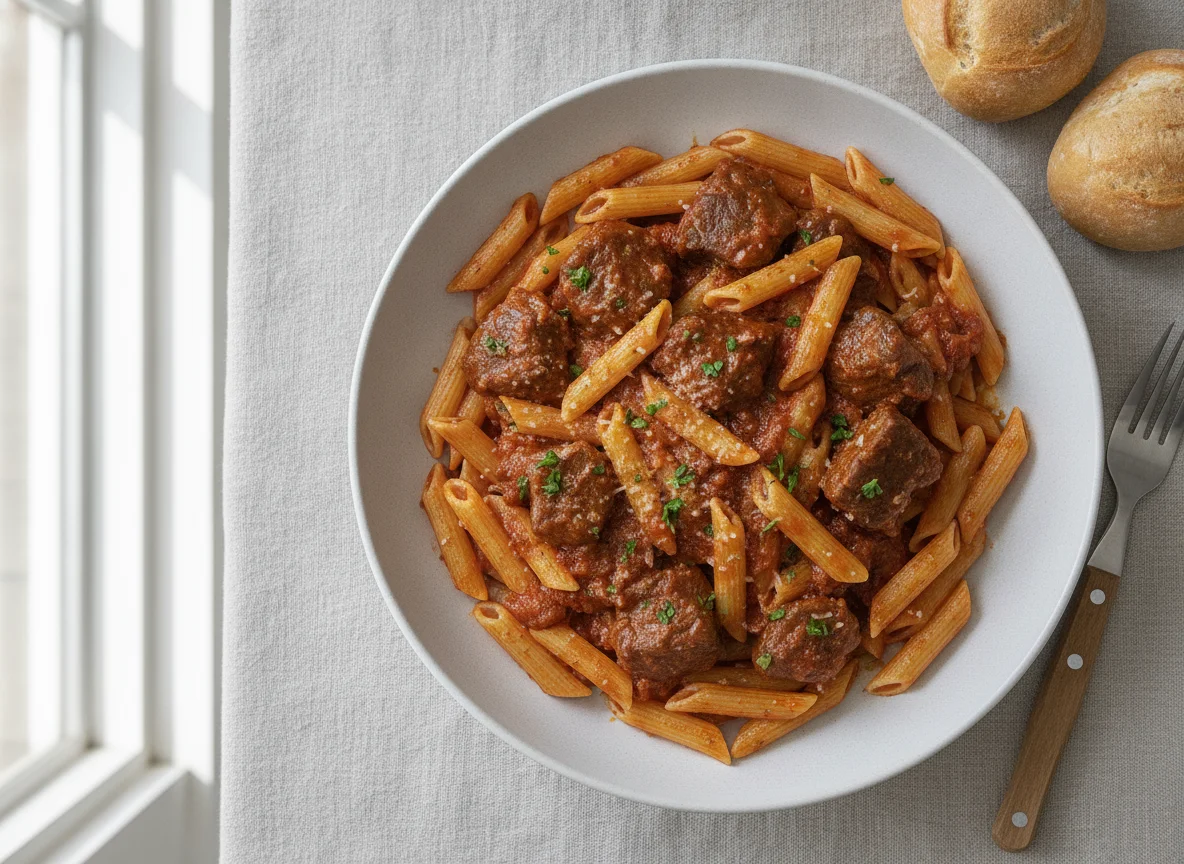 Penne Pasta with Beef Stew photo