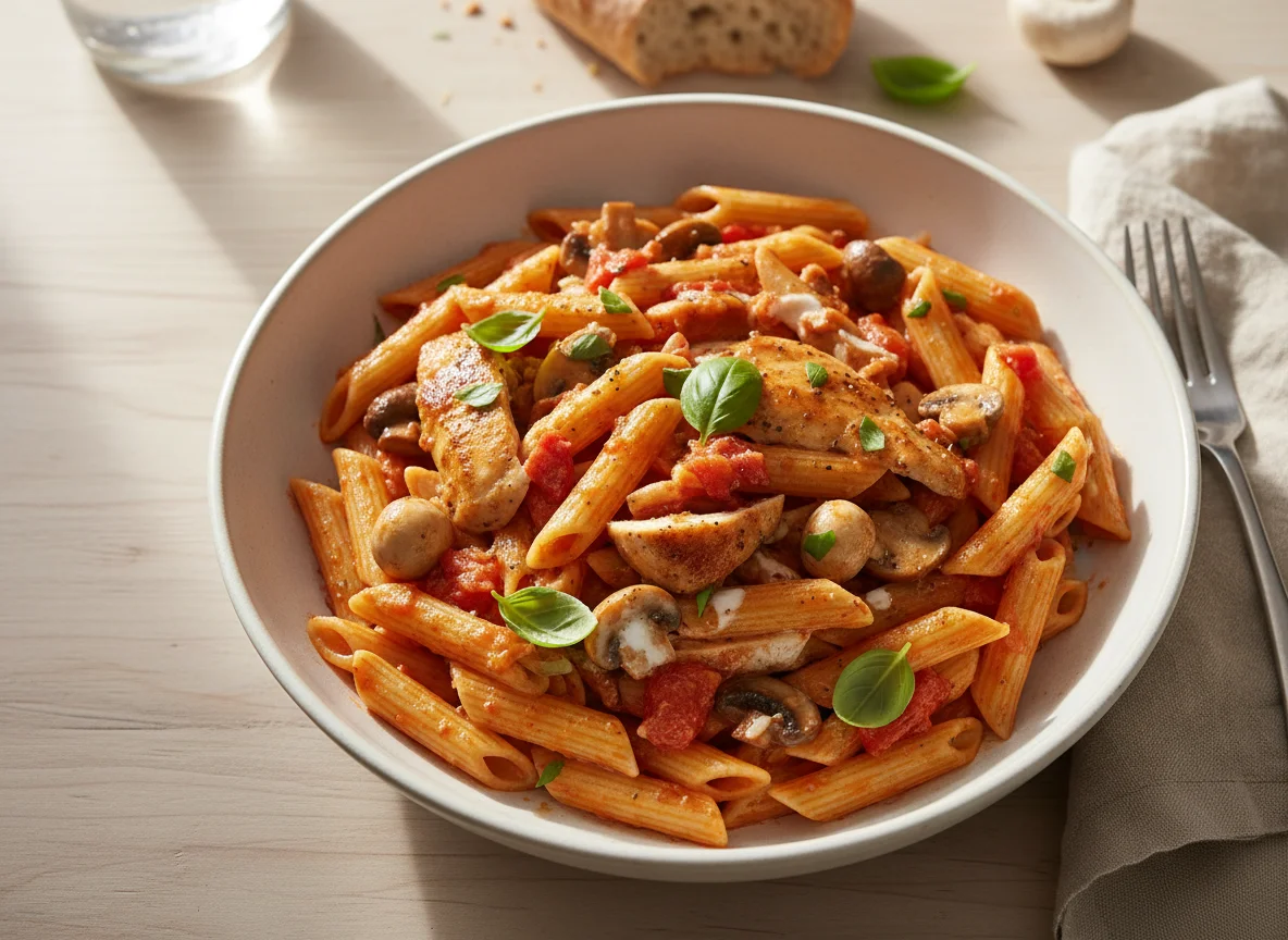 Penne Pasta with Chicken and Tomato Cream Sauce photo
