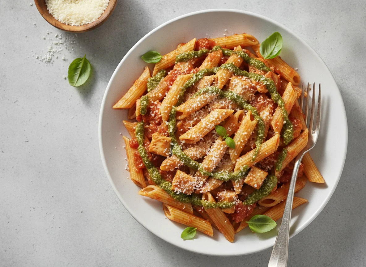 Penne Pasta with Chicken and Tomato Sauce photo