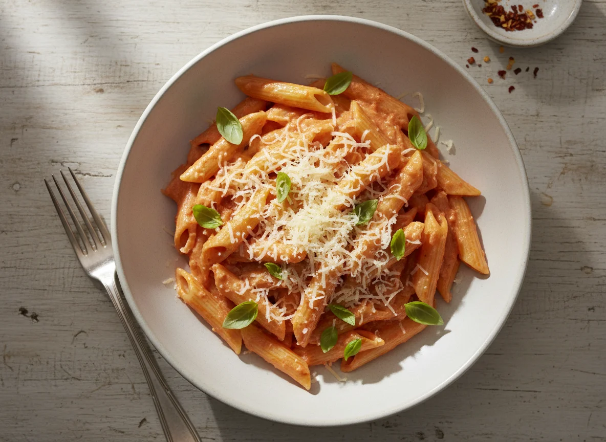Penne Pasta with Creamy Tomato Sauce and Parmesan photo