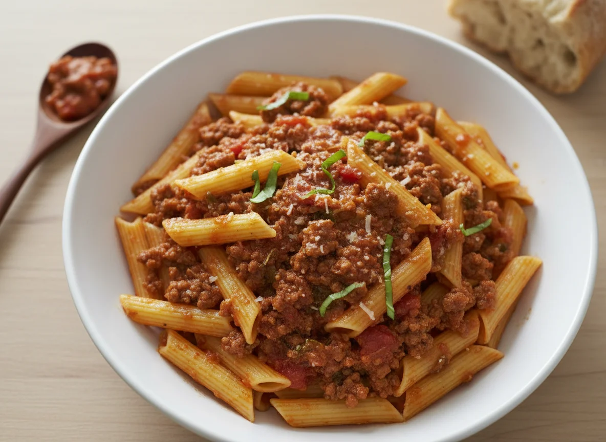 Penne Pasta with Minced Meat Sauce photo