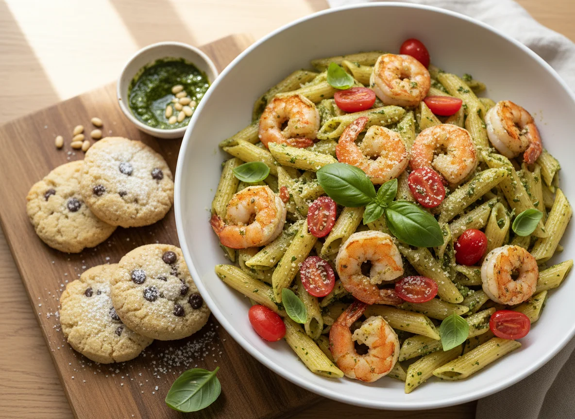 Penne Pasta with Shrimp and Cookies photo