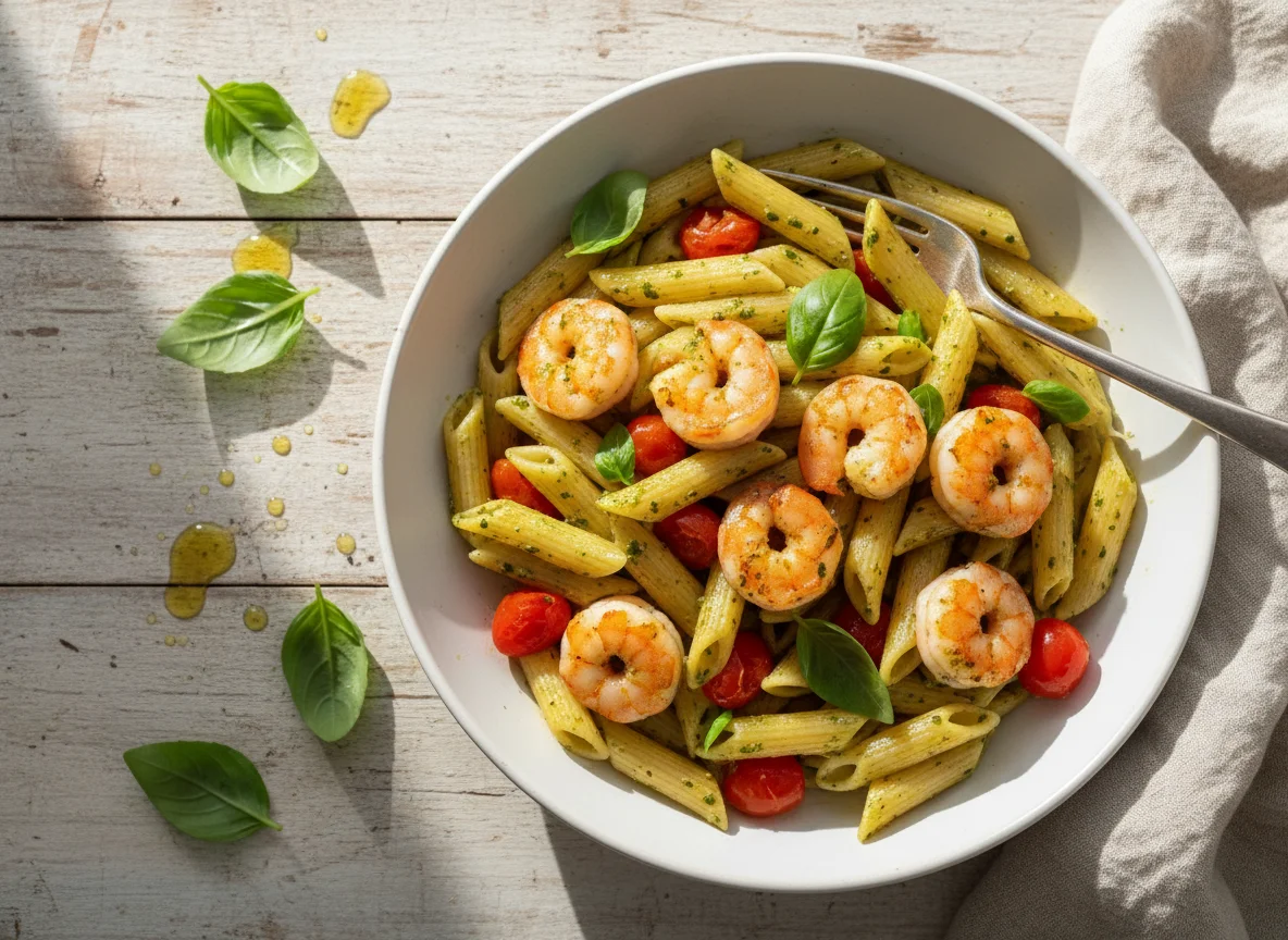 Penne Pasta with Shrimp and Tomatoes photo