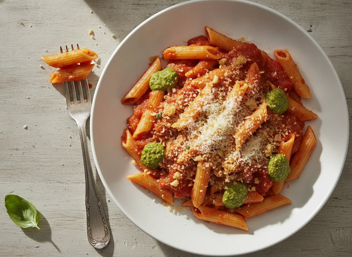 Penne Pasta with Tomato Sauce and Parmesan photo