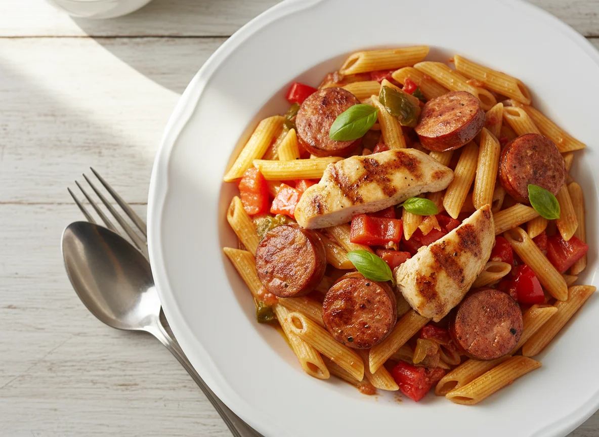 Penne Rigate with Chicken and Sausage photo