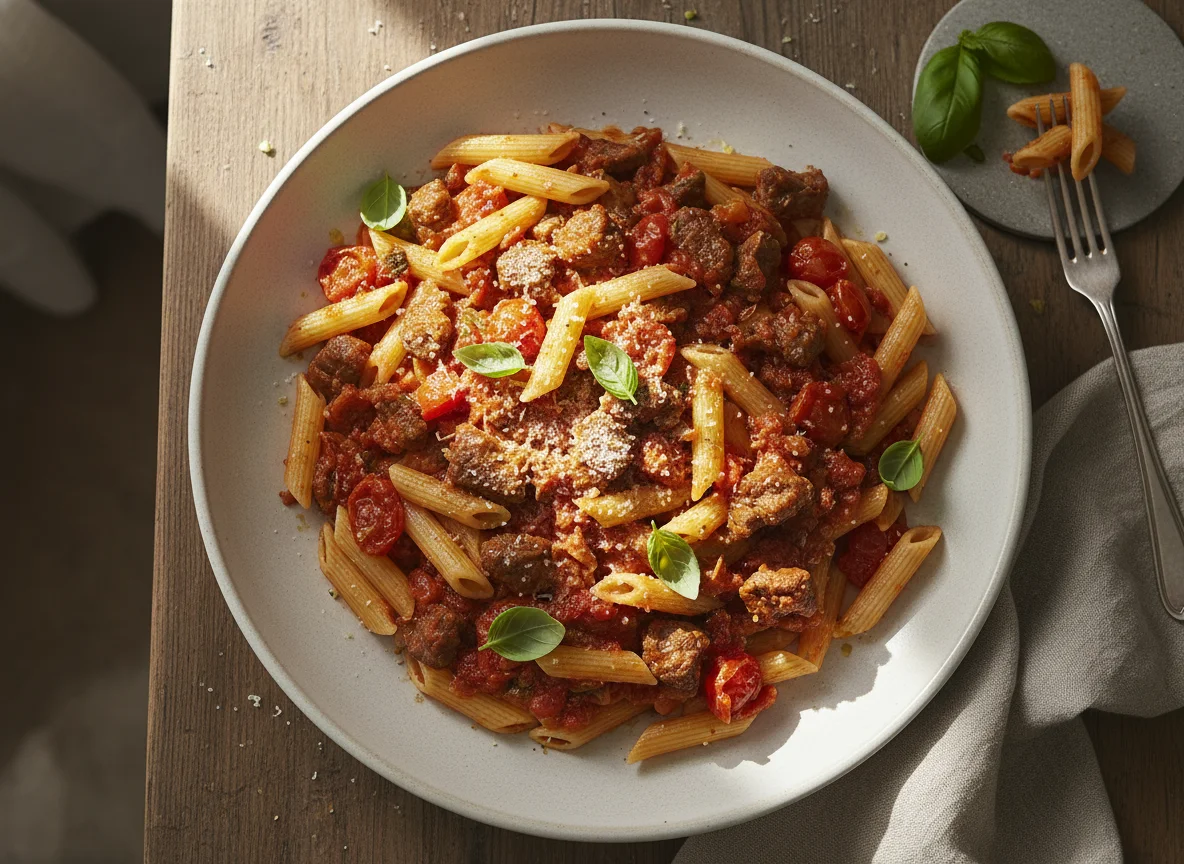 Penne with Beef and Tomato Sauce photo