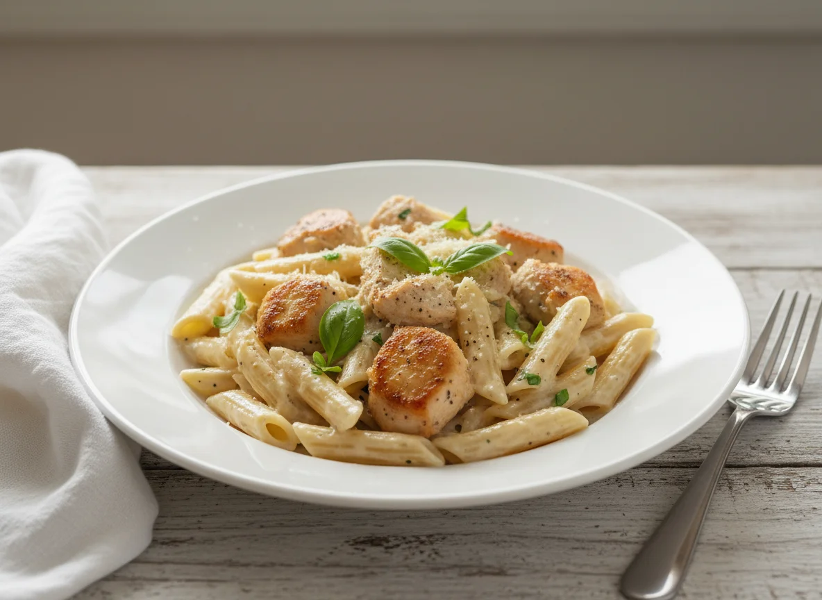 Penne with Cream Sauce and Chicken photo