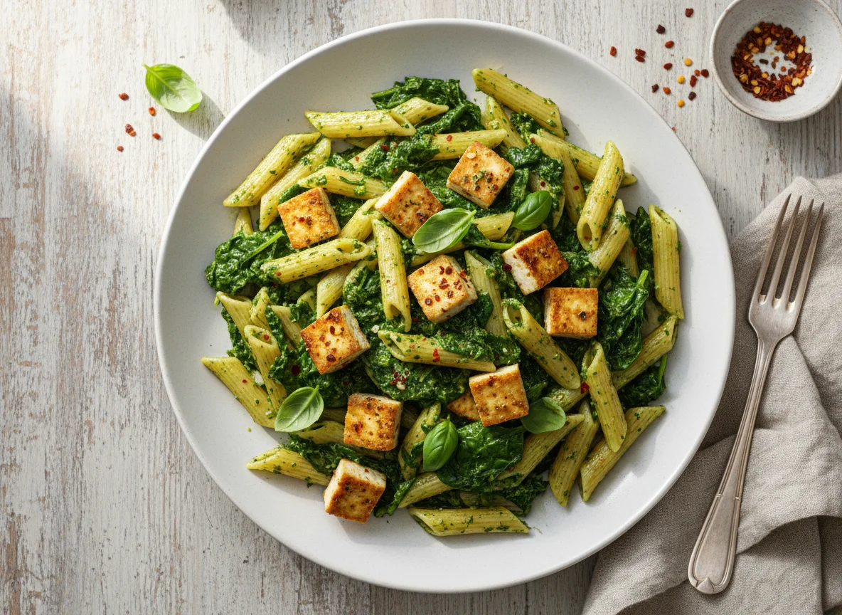 Penne with Green Sauce and Tofu photo