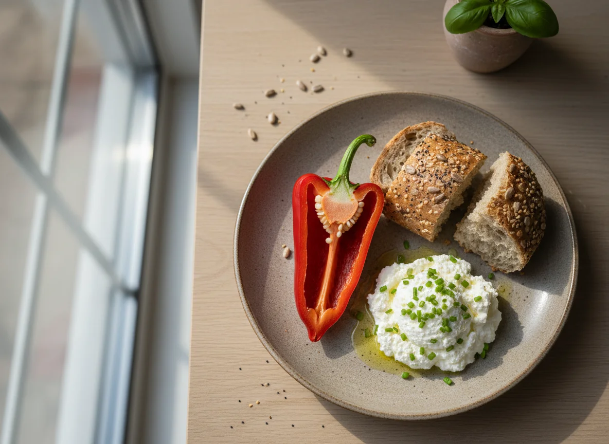 Pepper, Bread and Soft Cheese photo