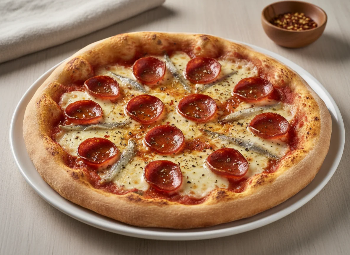 Pepperoni and Anchovy Pizza photo