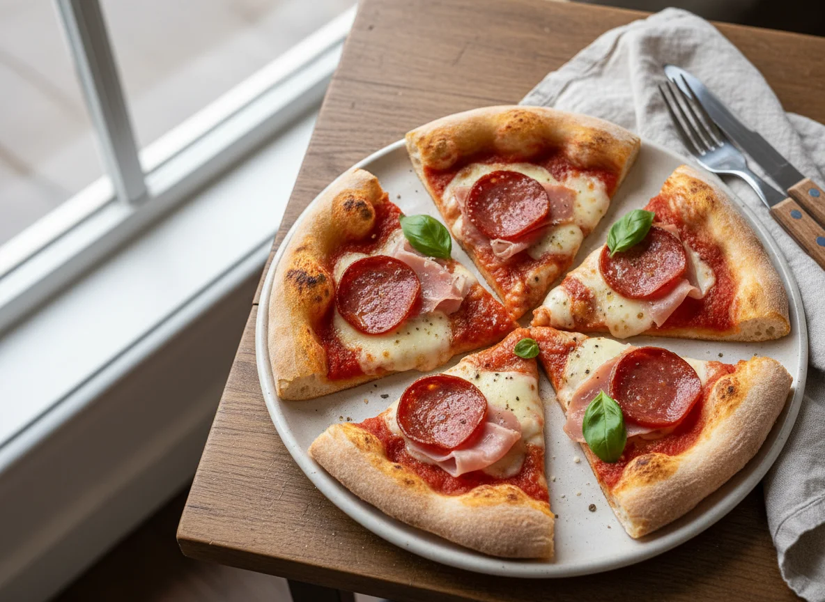 Pepperoni and Ham Pizza Slices photo