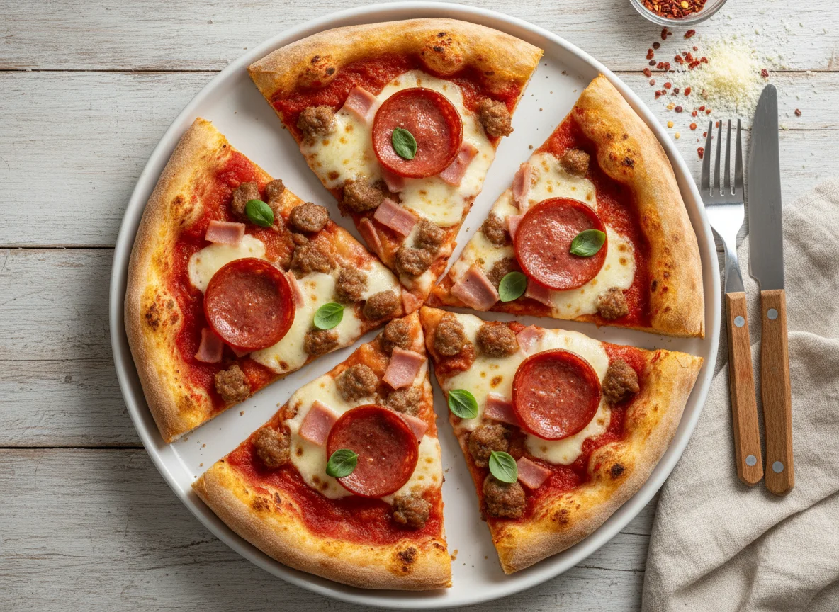 Pepperoni and Meat Pizza Slices photo